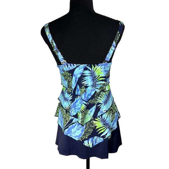 Susan Graver Soleil Tiered Tankini with Skirt BLUE MULTI NWOT SIZE 2 - Picture 3 of 5